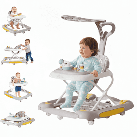 LuoLuo Baby Walkers, Music and Lights Toddler Jumper, Foldable Baby Walkers for Boys Girls Babies 6-36 Months,Gray
