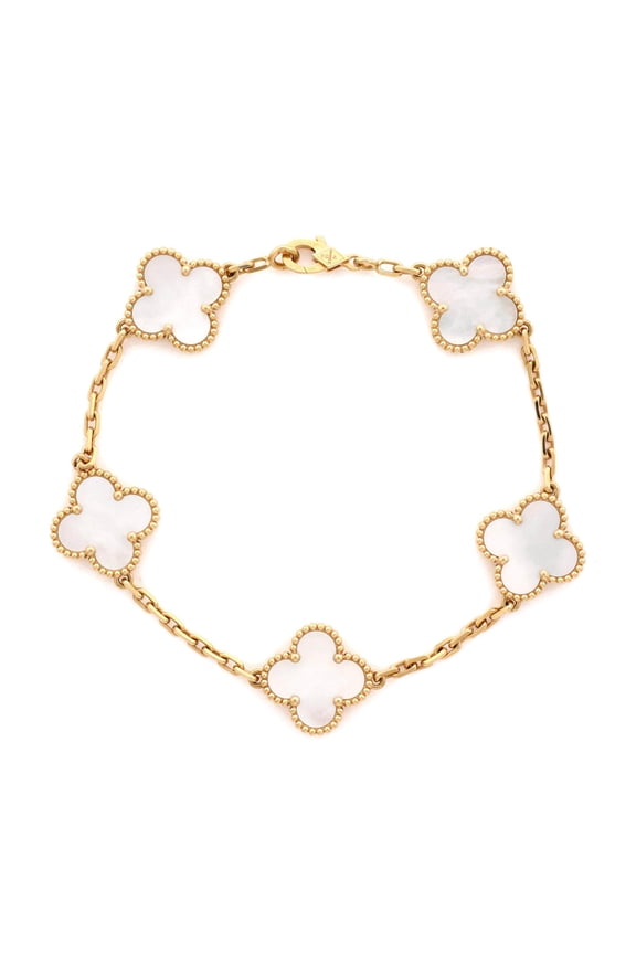 Pre-Owned Vintage Alhambra 5 Motifs Bracelet 18K Yellow Gold and Mother of Pearl By Rebag