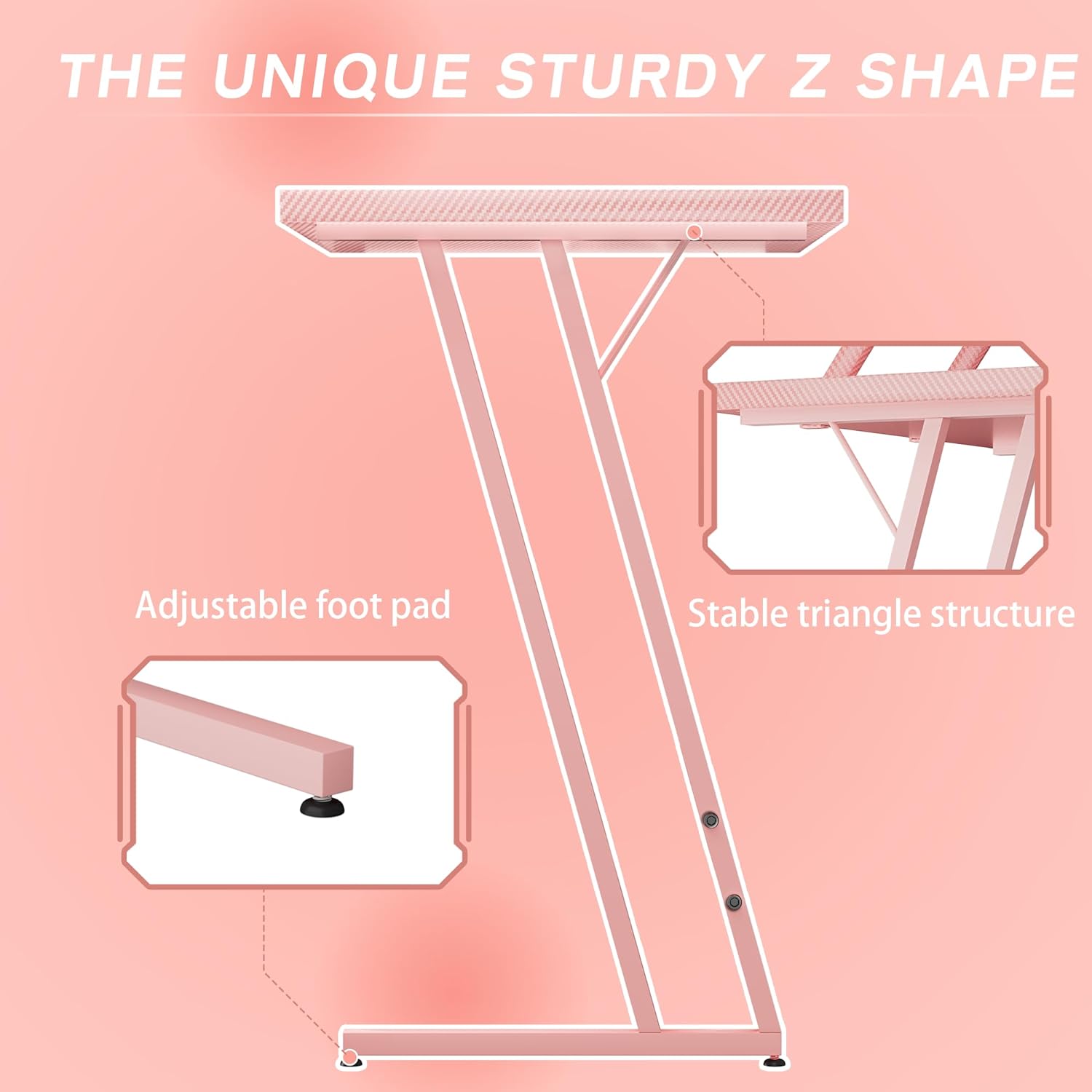 Pink L Shaped Gaming Desk Computer Corner PC Desk Table with Large Monitor Stand for Home Office Studying Writing Workstation, Gift for Girls and Women (Pink, 47 Inch)