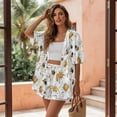 thumbnail image 3 of Xoenoiee Bee Daisy Print Women's Hawaiian Beach Outfit 2 Piece Short Sleeve Swim Cover Up Shorts Set Summer Open Front Kimono Cardigan Vacation Beachwear, S, 3 of 7