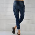 thumbnail image 2 of Pantalones vaqueros con cintura elástica y entrepierna caída para mujer, pantalones harén, pantalones largos de mezclilla con cordón, 2 of 3