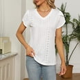 thumbnail image 2 of Blusa blanca XXL con escote en V y mangas cortas para mujer, con detalle de encaje, corte ajustado, 2 of 6