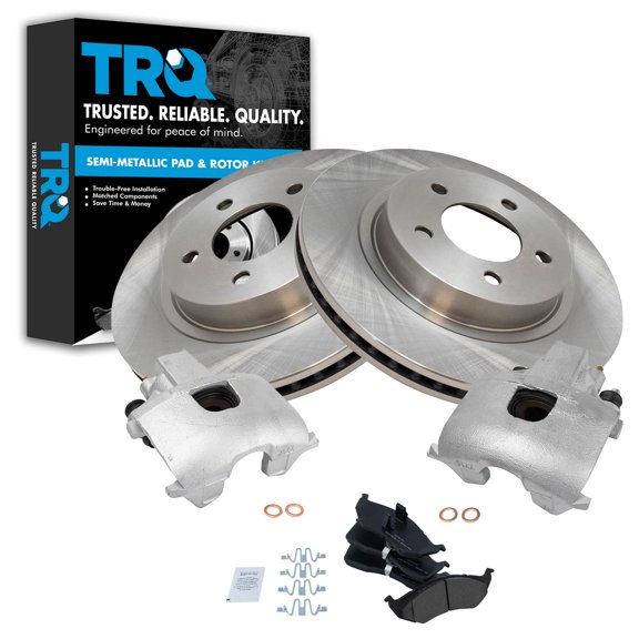 TRQ Front Brake Pad & Rotor Kit Brake Caliper Brake Pads Brake Rotor Semi-Metallic Fits Select 1999-2004 Chrysler 300M 1998-1999 Concorde Dodge Intrepid