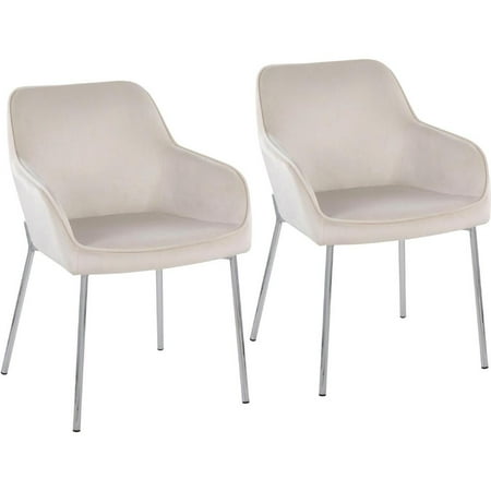 LumiSource Chrome Steel Cream Velvet Daniella Dining Chair - Set of 2