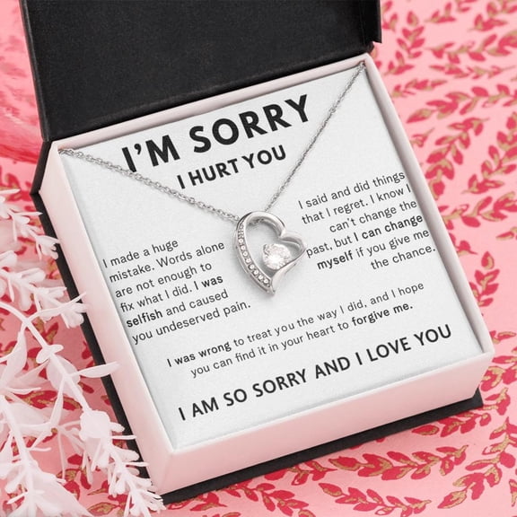 I'm Sorry NecklaceFor Her Heartfelt Apology Jewelry With Emotional Message Card Forgive MeFor Girlfriend Wife Or Partner, White Forever Love Necklace