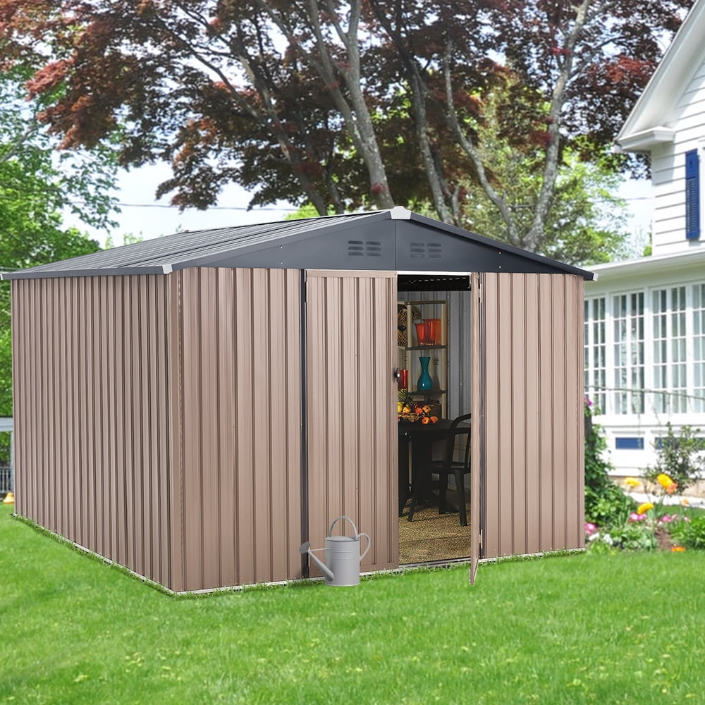 YODOLLA 10 x 8 ft. Outdoor Metal Storage Shed with Sliding Roof