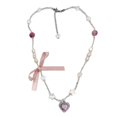 thumbnail image 1 of Collar con cuentas de corazón y lazo Yuxing, color Rosa, 1 of 5
