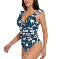 thumbnail image 3 of Yiaed Dental Print Women's Ruffled One Piece Swimsuit V Neck Swimwear Slimming Monokini for Woman-Large, 3 of 8