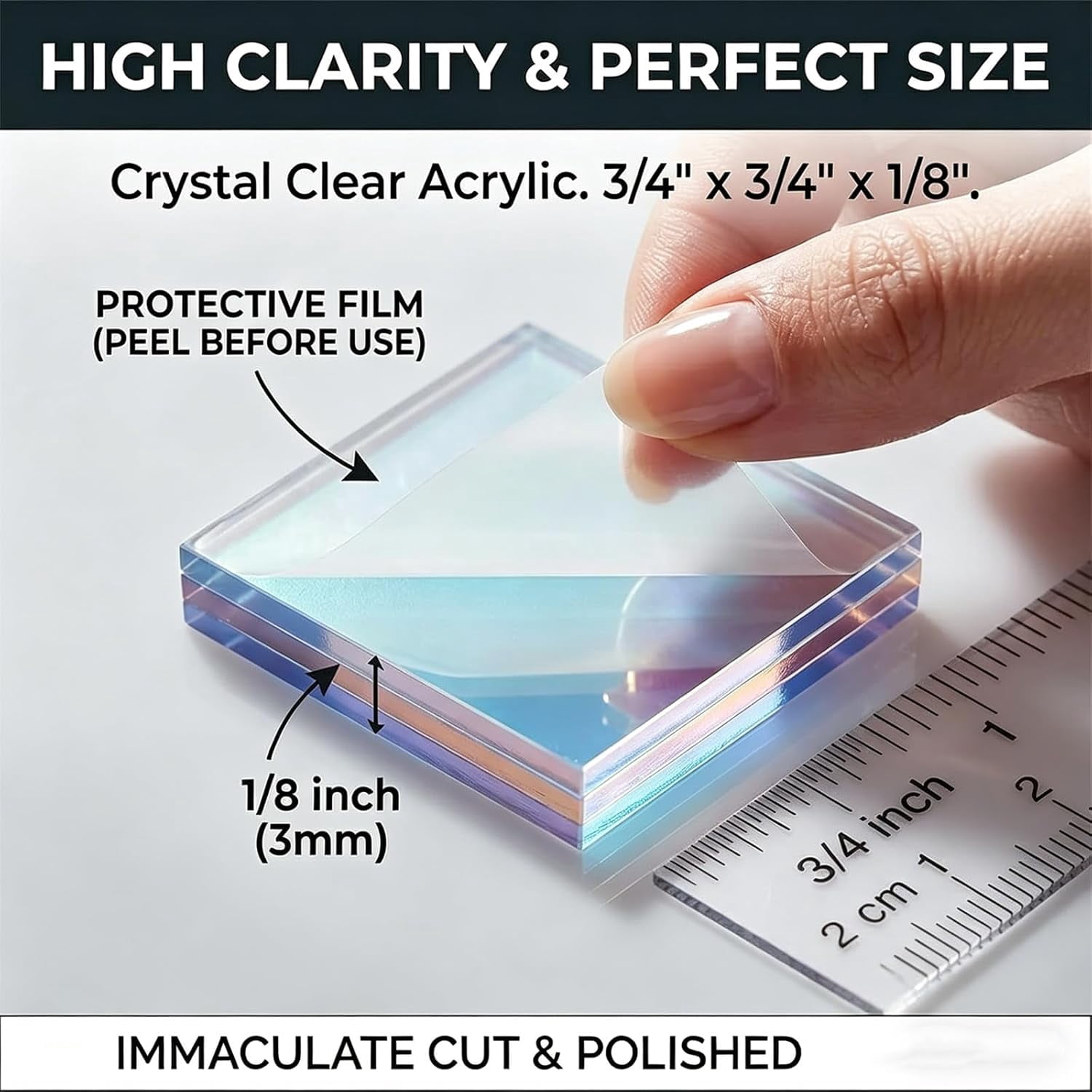 100-Pack Rainbow Holographic Acrylic Tiles 3/4" x 3/4" x 1/8" for Mosaic Art, DIY Crafts, Resin Jewelry, Light & Shadow Decor, 3mm Thick, Double-Sided Iridescent Plexiglass Squares (100Pcs,1.18*1.18)
