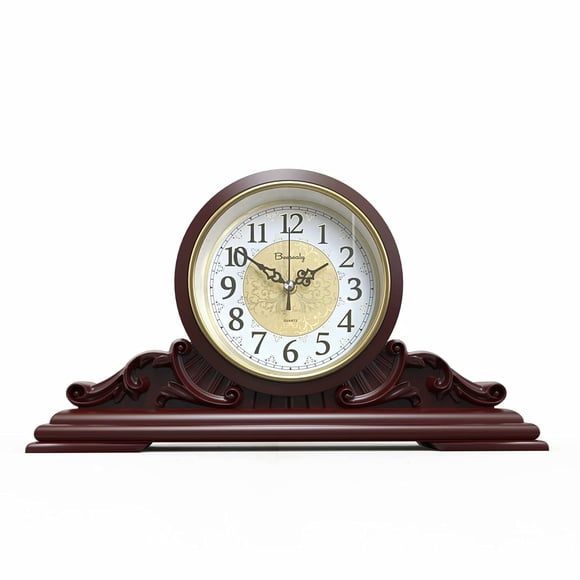 Reloj de mesa Beesealy, antiguo, de escritorio, moderno, cuarzo, color granate