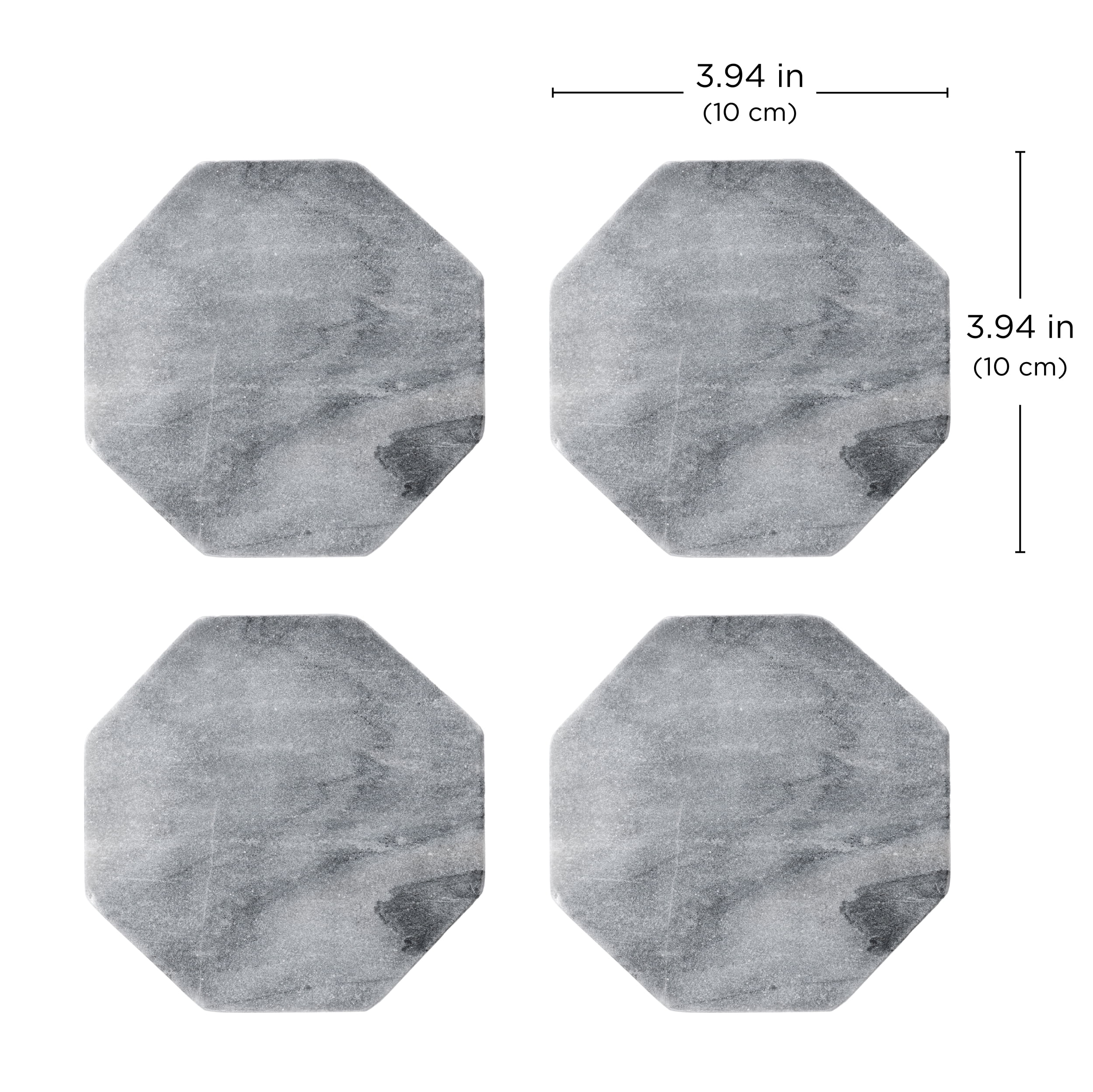 Kamenstein 4 Piece Hexagon Mable Coaster Set, Grey