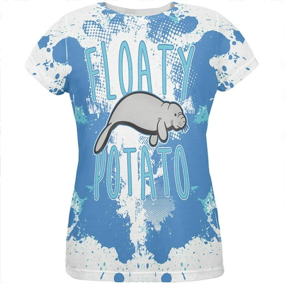 Floaty Potato Manatee Funny Grunge Splatter All Over Womens T Shirt Multi SM