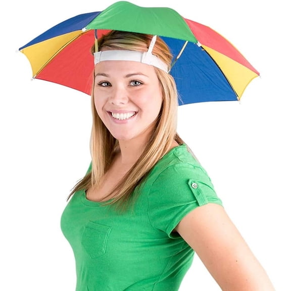 Bedwina Hands-Free Umbrella Hat, Colorful Sun Hat Beach Umbrella with Adjustable Elastic Headband, 20”, 2-Pack