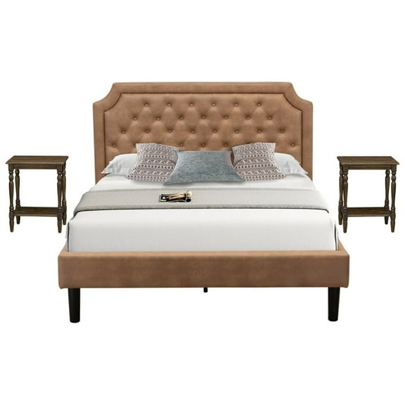 East West Furniture Granbury 3-Piece Wood Queen Platform Bedroom Set in Brown