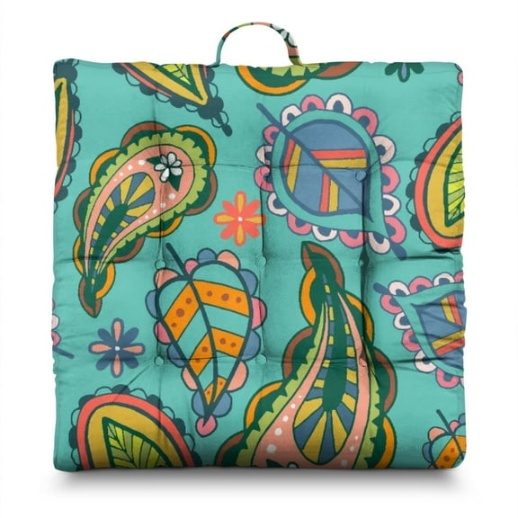 Artistic Floral Zabuton Floor Cushion - Japanese-Style Oversized Sitting Pillow with Ethnic Pattern, 9-Point Stitching, Sunlight Fluffing