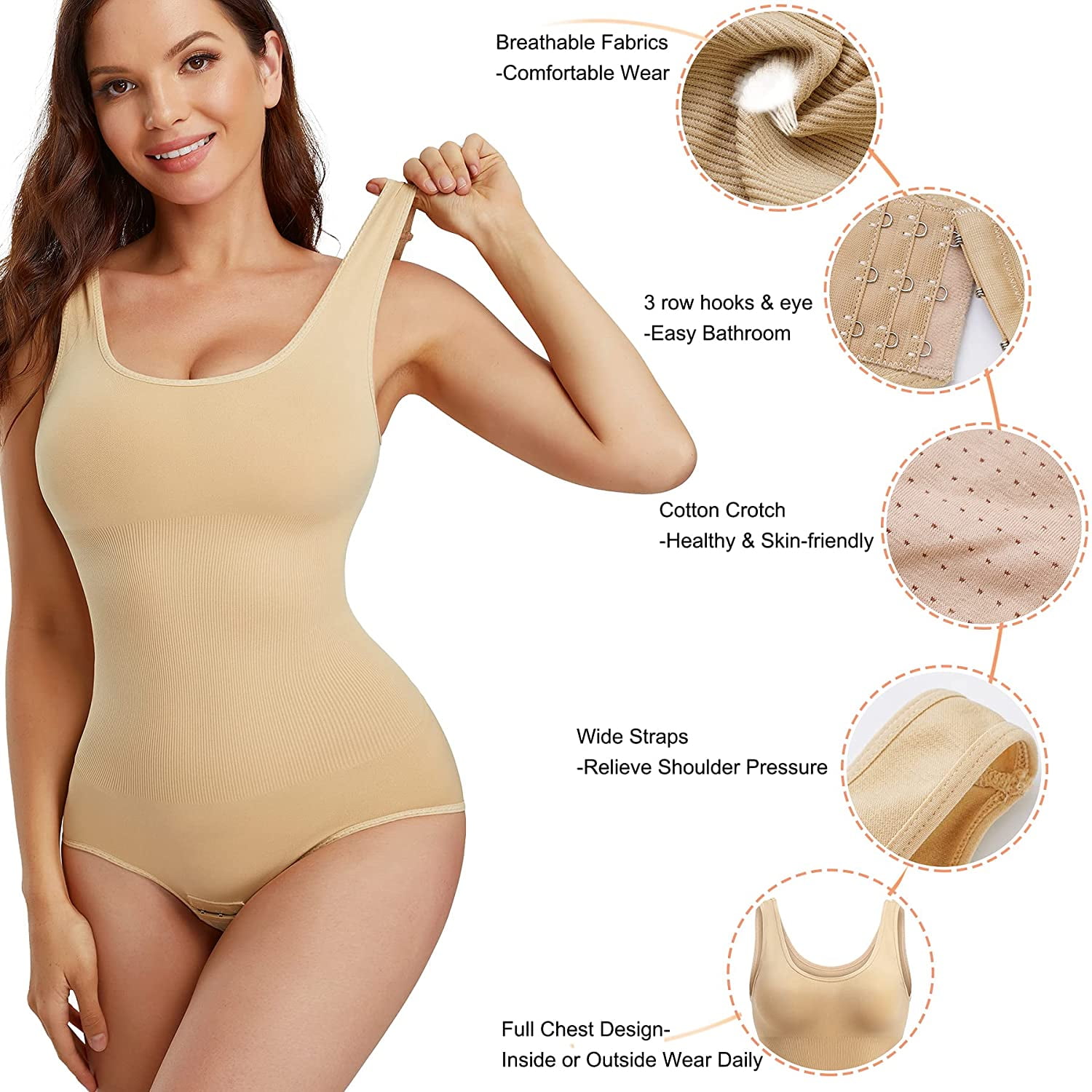 Crowdstage Bodysuit for Women Tummy Control Shapewear Seamless Sculpting  Thong Body Shaper Waist Trainer Girdle Open Bust Sexy Scoop Neck Slimming  Bodysuits Tank Top 