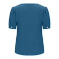 thumbnail image 4 of Lovskoo Summer Tops for Women 2024 Round Neck Short Sleeve Casual Tops Keyhole Blouses Pleated Puff Sleeve Solid Color Top Dark Blue, 4 of 9