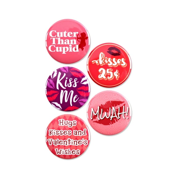 5 Pack - Valentine's Day Kiss Me Pinback Button Badges - 2.25 Inch Round
