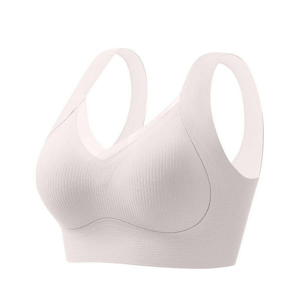 Bowake Bras for Women No Underwire Padded Wireless Bra Ribbed Seamless Bra  Comfort Lift V-Neck Bralettes with Support White 