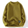 thumbnail image 2 of Casual Men's Round Neck Sweater Solid Color Texture Warm Knit Slim Fit Pullover Sweater Fashion New Winter, 2 of 5