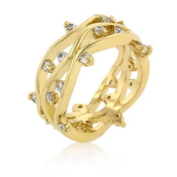 Prong Fashion - Gold Plated Prongs Set Cubic Zirconia Fashion Ring Size 5 (0.24ct)
