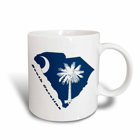 Carolina Game Day Ceramic - 3dRose South Carolina state flag in the outline map and letters for South Carolina, Ceramic Mug, 11-ounce