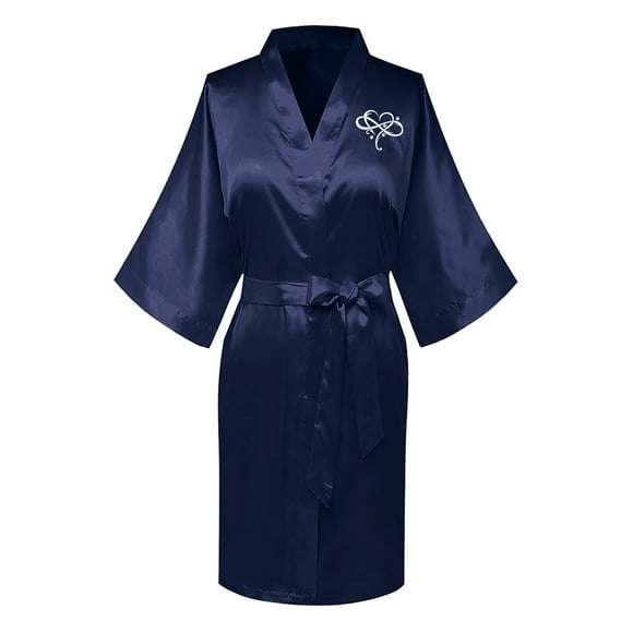 TIMIFIS Valentine's Day Gift Women's Short Silky Robes Bridesmaid Bride Party Satin Robes Sleepwear Plus Size Wedding Bridal Party Loungewear Dressing Gowns with 3/4 Sleeve - Flash