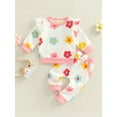 thumbnail image 2 of Bagilaanoe 2Pcs Newborn Baby Girl Long Pants Set Flower Print Long Sleeve Ruffle Sweatshirt Pullover Tops+ Trousers 6M 12M 18M 24M Infant Fall Casual Sweatsuit, 2 of 9