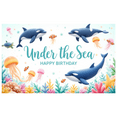 thumbnail image 2 of Marine Theme Birthday Banner Underwater Design Dolphin Illustration Jellyfish Decoration for Birthday Party Beach Event Kids Celebration, 2 of 8