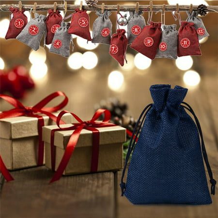 24 Days Burlap Hanging Advent Calendars Garland Candy Gift Bags Sacks DIY Xmas Countdown for Christmas