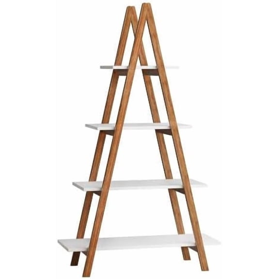 HarmonyStrings 4-Tier Wood Bookshelf, Modern Ladder Shelves A Shape Storage Rack, Freestanding Flower Display for Home Office