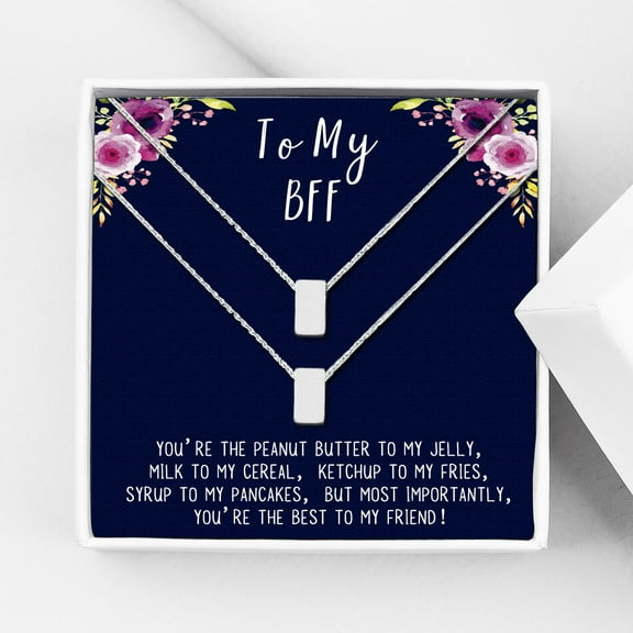 Anavia Best Friend Necklace, Friendship Jewelry, Best Friend Gifts, Gift for Friend, Birthday Gift, Christmas Gift for Her, Two Cube Necklaces with Wish Card -[Silver Charms]