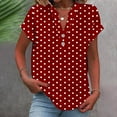 thumbnail image 2 of Olyvenn Womens Button Down Blouses Polka Dot Print Casual Peplum Summer Tops Dressy Chiffon Work Blouse Henley Shirts Red S, 2 of 5