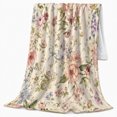 thumbnail image 2 of Vintage Floral Pattern Pink Peonies Wildflowers, Cozy Friendship Quote Scene, Warm Flannel Blanket for Living Room and Reading Nook, Art Lovers Thanksgiving Gift, Artistic Home Decor, 2 of 9