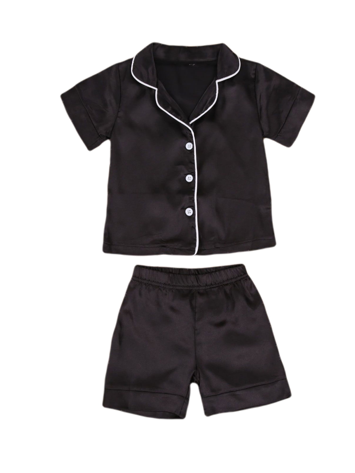 Kids Toddler Baby Boys Girls Satin Pajamas Set Long Sleeve Button-Down ...