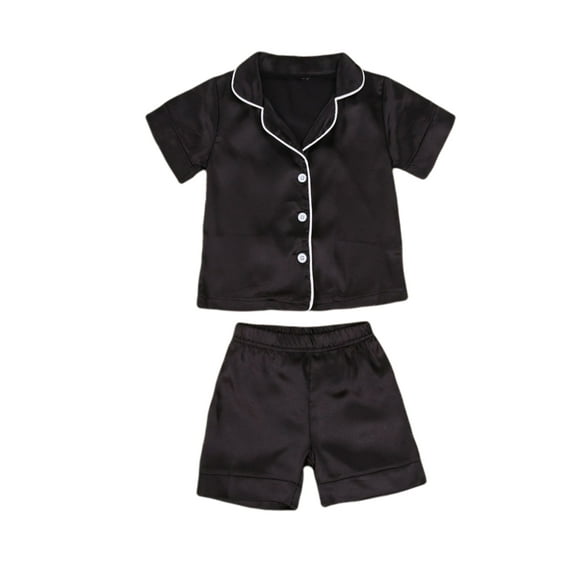 Musuos Toddler Baby Black Satin Pajamas, Casual Button Two-pieces Set