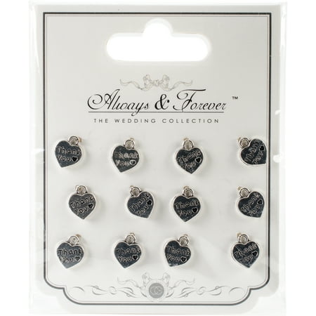 - Craft Consortium Always & Forever Vintage Metal Charms 12/Pk-Silver Hearts W/Thank You 12mmX10mm