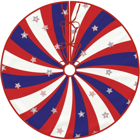 4th of July Patriotic Tree Skirt 30 Inch Independence Day Red Blue White Stripe Holiday Tree Skirts for Summer Christmas Tree Decoration