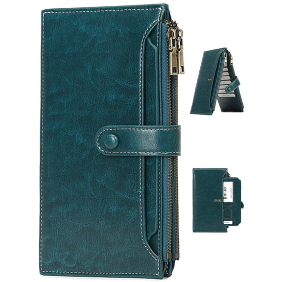 KIVDIT Wallets for Women Large Capacity Slim Wallet RFID Blocking Credit Card Holder with Double Zipper