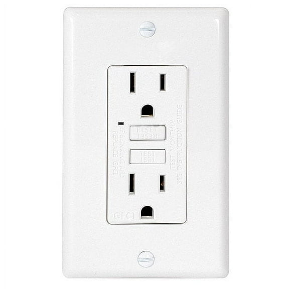 EZ-FLO 62167 Duplex 15 Amp 125 V Self-Test Slim GFCI Outlet with LED Indicator and Wall Plate, White