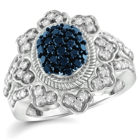 JewelersClub 1.00 CTW Round cut Blue & White Diamond Starburst Sterling Silver Ring