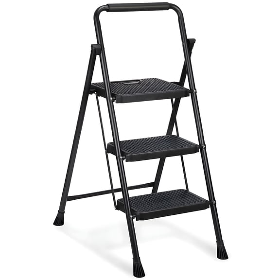 PhiloDeco 3 Step Ladder, 330lbs Folding Tread Stool with Auto-Lock, Ultra-Thin Portable, Iron ladders for home, office.Rustproof & Multi-Purpose, Fold ladders,No Assembly Needed
