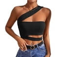 thumbnail image 3 of Top con hombros inclinados para mujer, chaleco envolvente en el pecho, camiseta sin mangas ajustada para uso diario, 3 of 7