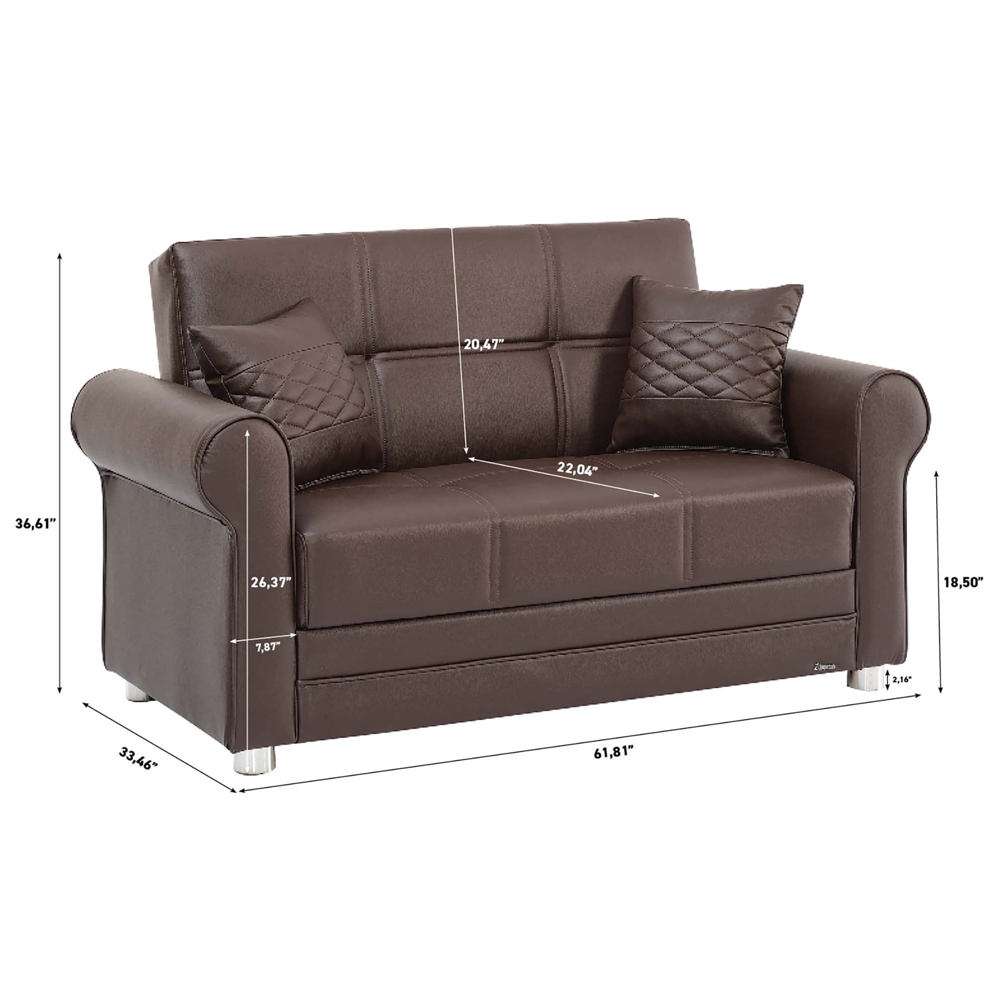Ottomanson Convertible Sleeper Loveseat with Hidden Storage, Firm Seating, Brown