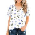 thumbnail image 2 of adaychics Floral T Shirts for Women V Neck Raglan Short Sleeve Tee Shirts Regular Fit Summer Basic Tops for Streetwear, 2 of 8