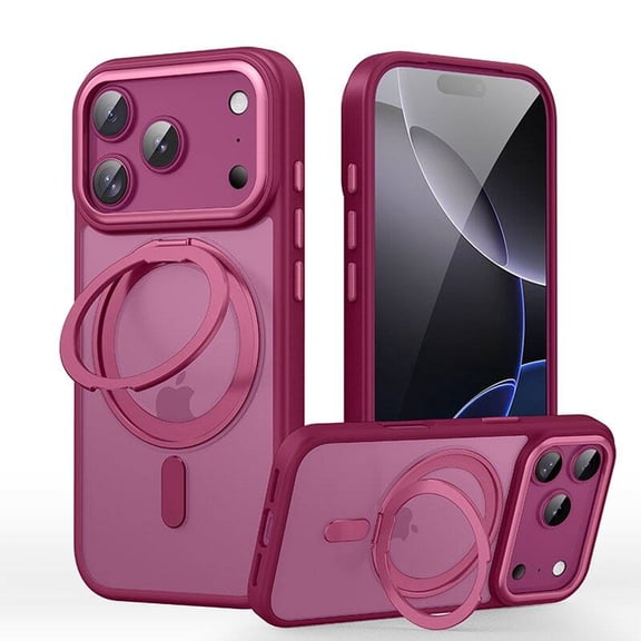 Lunvic Case for iPhone 18 Pro Max Compatible with MagSafe, 360 Rotatable Ring Kickstand Matte Translucent PC and TPU Anti-Scratch Protective Back Cover, Winered