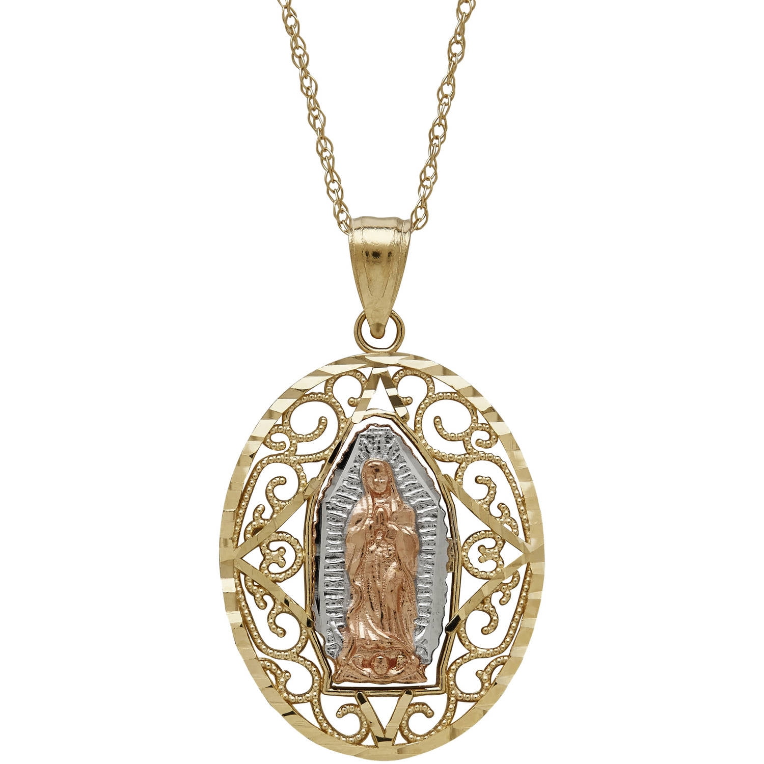 Simply Gold Precious Sentiments 10kt Yellow, White and Pink Oval Guadalupe Pendant, 18" by Richline Group Inc
