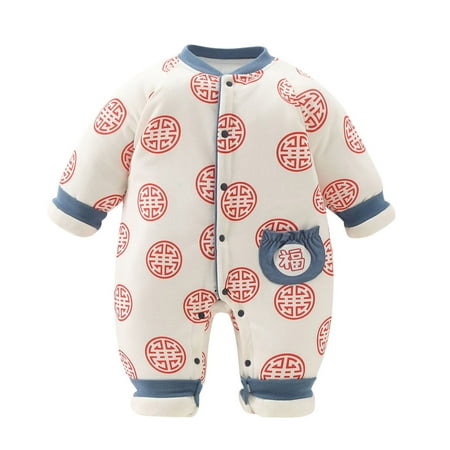 

Baby Boy Romper Baby Girl Calendar Chinese New Year Tang Suit Lined Long Sleeve Winter Warm Romper Jumpsuit Outfits For 3-6 Months