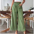 thumbnail image 2 of Buigttklop Pants for Women 2024 Women'S Line Pants Wide Leg Pants 2024 Beach Comfy Elastic Waisted Solid Palazzo Casual Pants with Pockets, 2 of 6