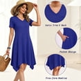 thumbnail image 3 of MecTo Summer Dresses for Women Soft V-neck Short Sleeve T shirts Asymmetrical Hem Casual Dress with Pockets, 3 of 8